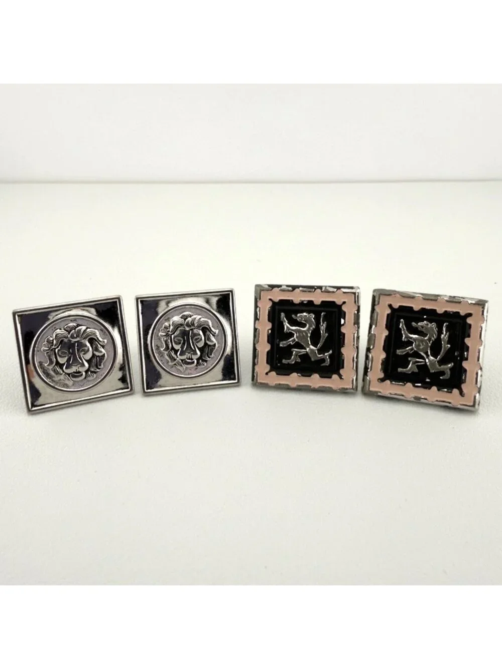 Vintage Silver Tone Lion Cufflinks Set of 2 Square Heraldic